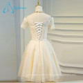 Personalizado Diseña Sashes Tulle Lace Appliques Blanco Prom Dress Short